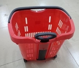 Green Plastic Hand Shopping Rolling Basket / Durable Supermarket Basket Cart