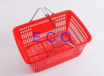 Double Handles Plastic Supermarket Hand Shopping Basket / Portable Handheld Basket
