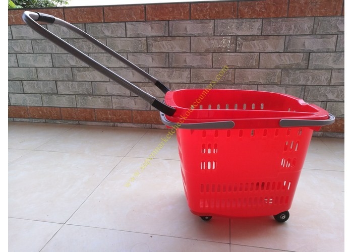 Stackable Plastic Shopping Basket With Wheels For Grocery / Supermarket SGS